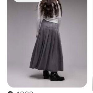 TopShop Gray Denim Pleated Midi Skirt NWT